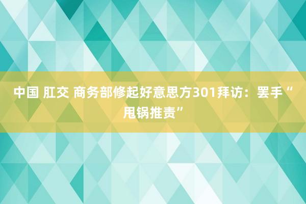 中国 肛交 商务部修起好意思方301拜访：罢手“甩锅推责”